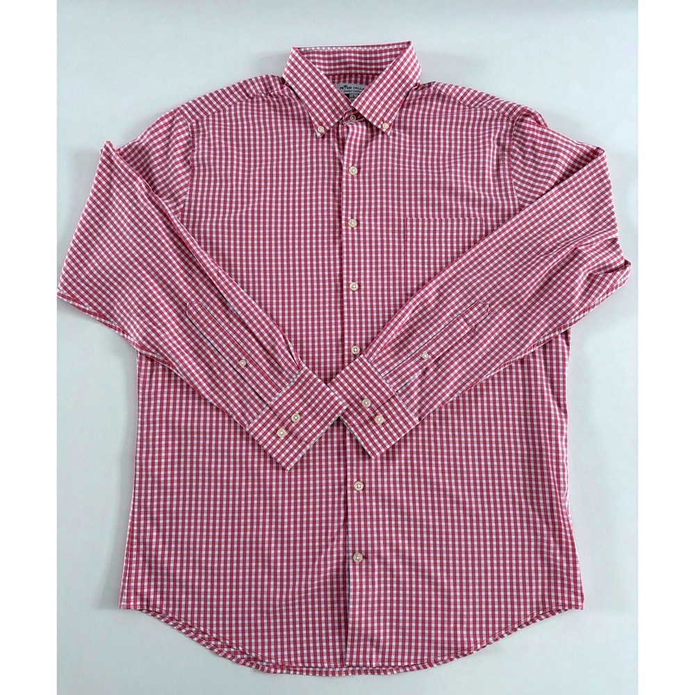 Peter Millar Summer Comfort Mens Large Pink Gingham Check Button Down Shirt L